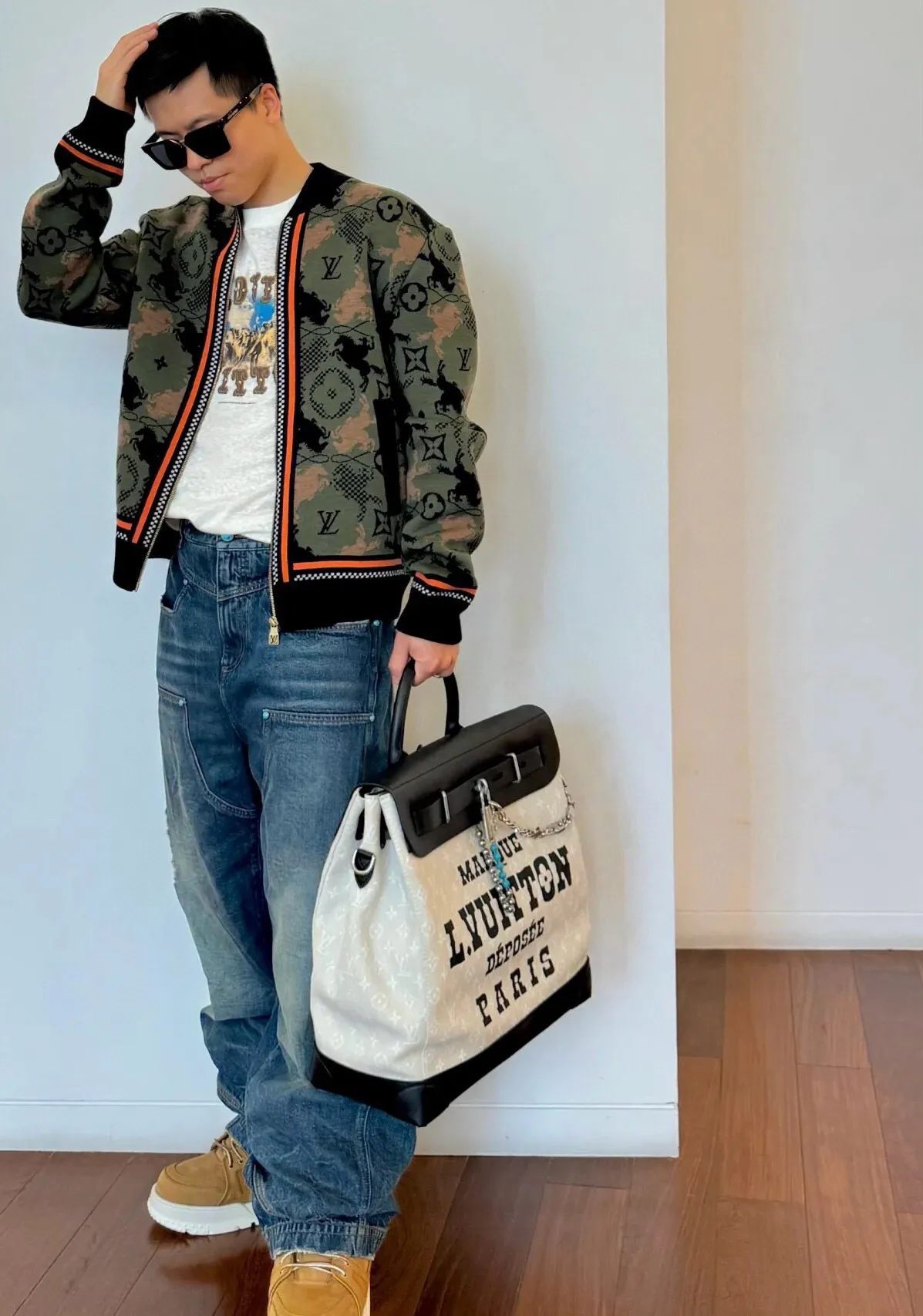 Louis Vuitton/Louis Vuitton 24Fw Western denim jacquard camouflage knitted jacket